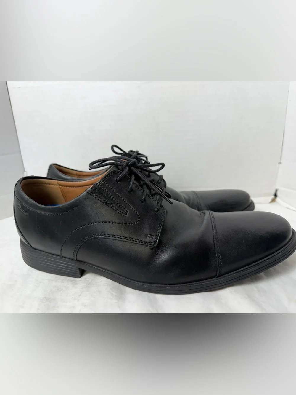 Clarks Black Leather Cap-Toe Lace-Up Loafers Men Dress Shoes size 12